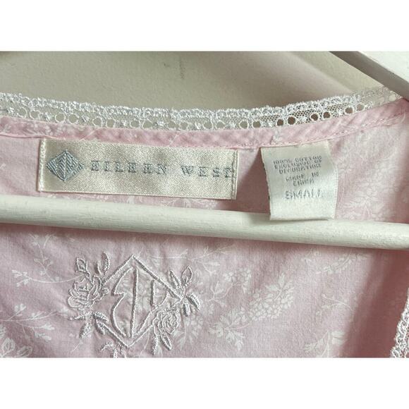 Eileen West Vintage Cotton Long Sleeve Lace Trim Button Front Nightgown Pink S - Picture 6 of 11